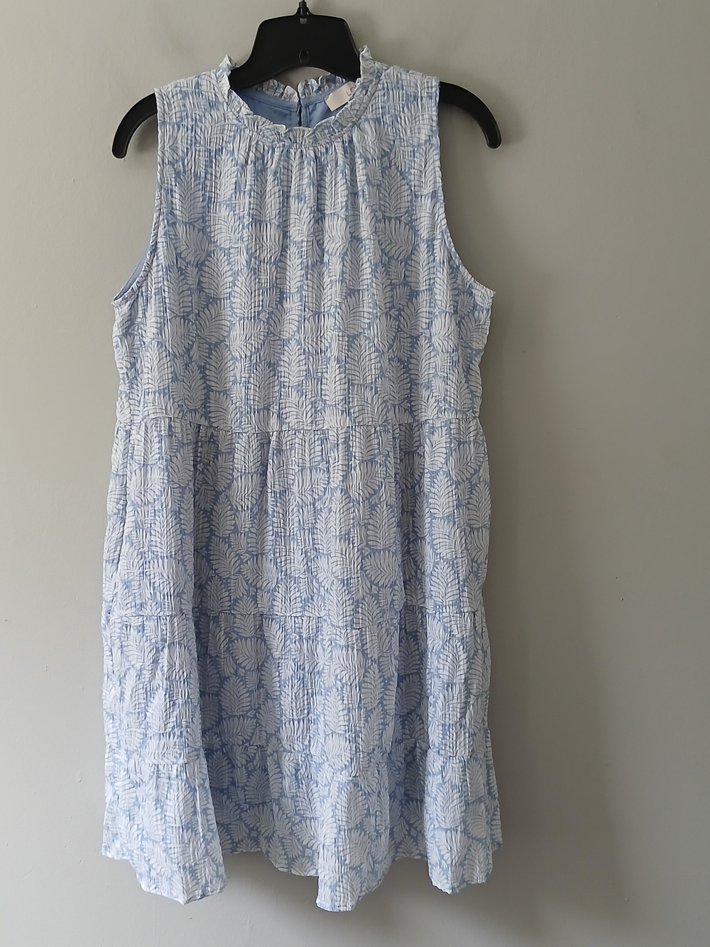 Loft Women's Size Medium Sleeveless Tiered Leaf Print Blue Knee Length Dress
